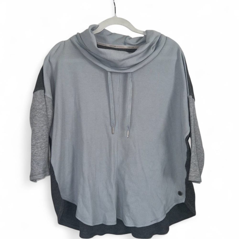 Calvin Klein Women’s Small Oversized Blue Gray Cowl Neck Waffle‎ Knit Top